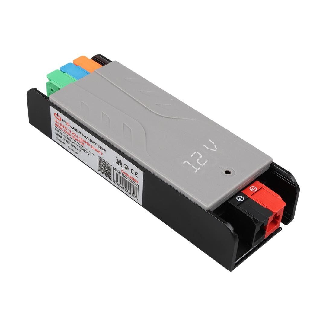 Ayt Powermaster PM-26837 12 Volt 3 Amper 36 Watt Slim Metal Kasa Adaptör Voltaj Göstergeli 128X42x27mm