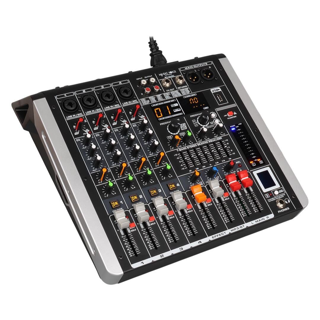 Ayt Magicvoice MV-26493 4 Kanallı Ses Mikseri Bluetooth MP3 USB Phantom Power Stüdyo Tipi Anfi Mixer