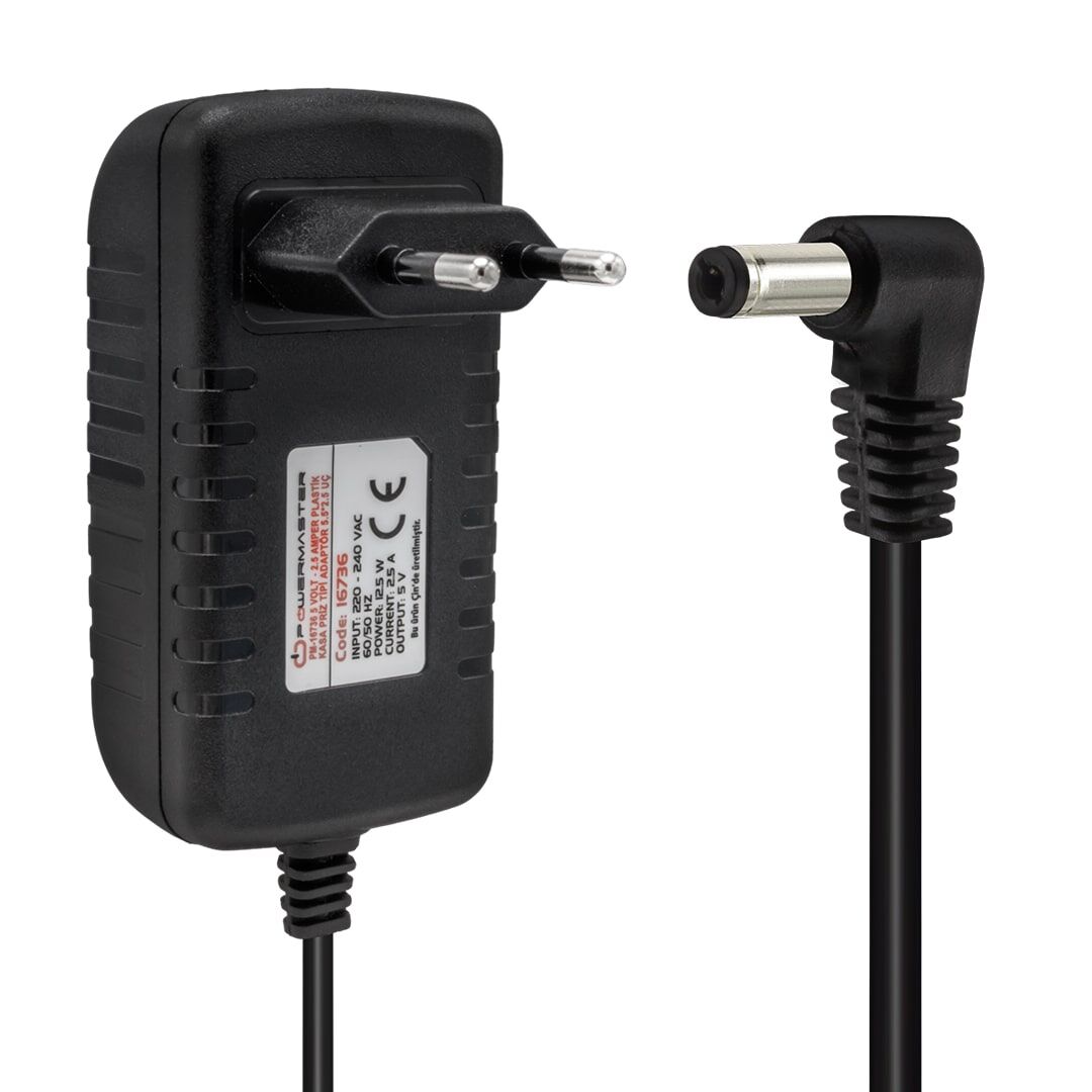 Ayt Powermaster Pm-16736 5 Volt 2.5 Amper 5.5 2.5 Uçlu Plastik Kasa Priz Tipi Adaptör