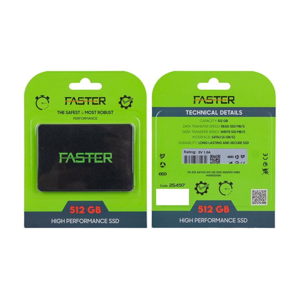 Ayt Faster Fs-512 Sata3 512 Gb 550 510 Mb Saniye SSD Disk Taşınabilir Hard Disk