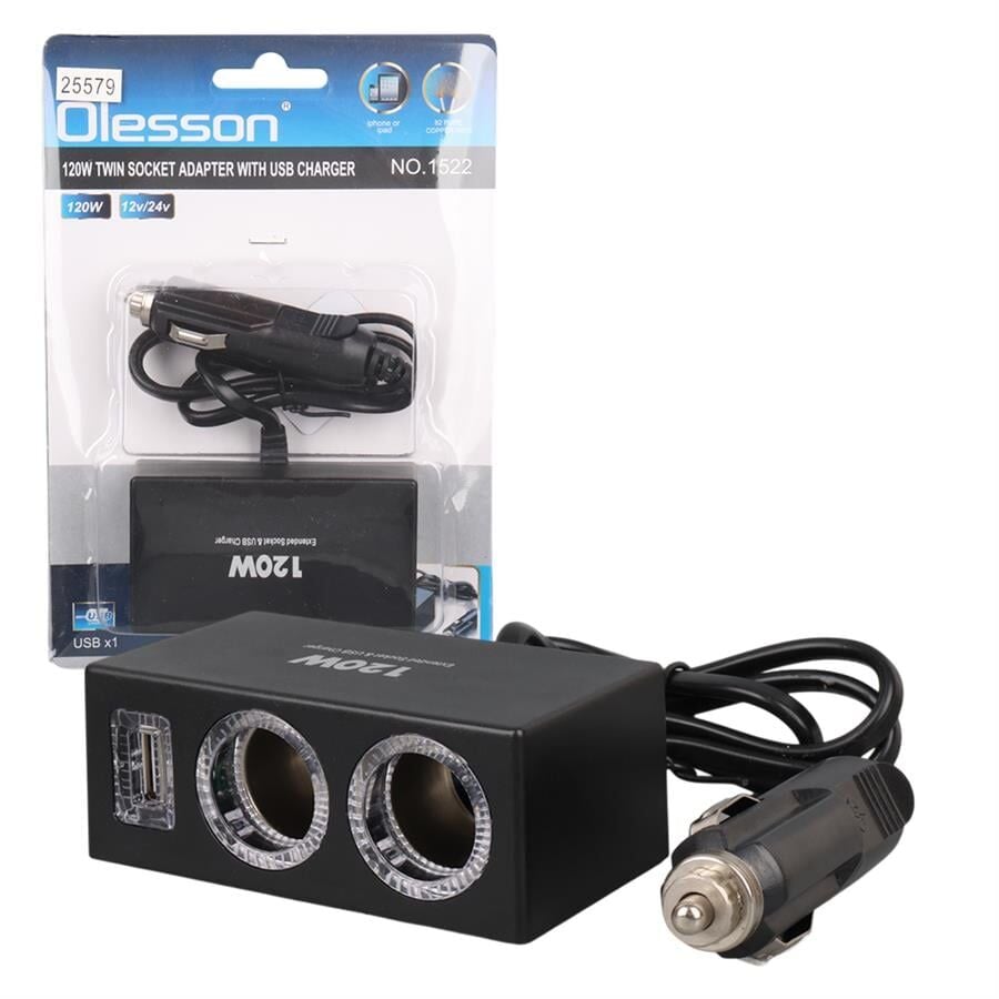 Ayt Olesson 1522 12-24V Çiftli Çift Usbli 120W 80 Cm Kablolu Araç Oto Tır Çakmak Çoklayıcı Çakmaklık Çoğaltıcı