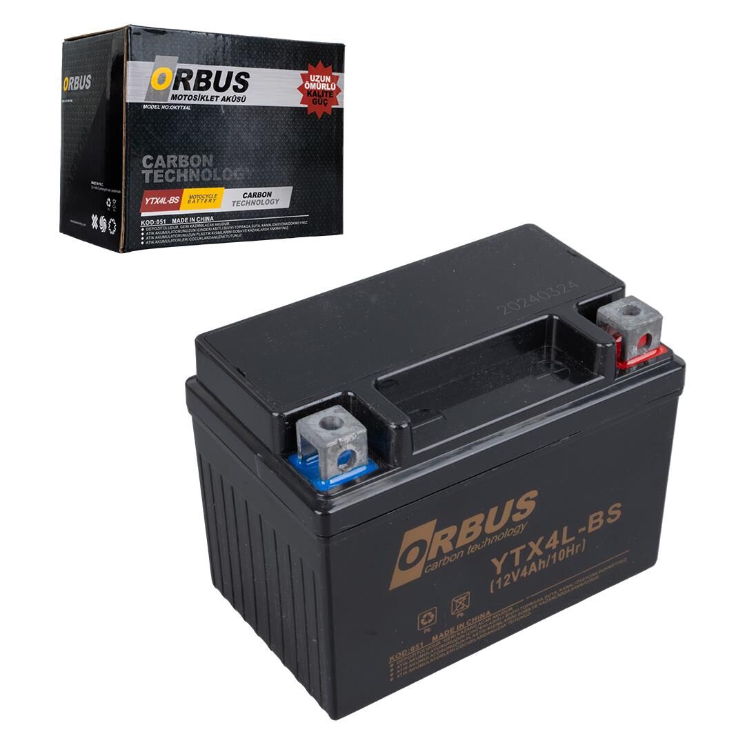 Orbus Motosiklet Aküsü 12 Volt 4 Amper Yeni Tarihli Taze Akü 114x66x88 mm 1.6 Kg