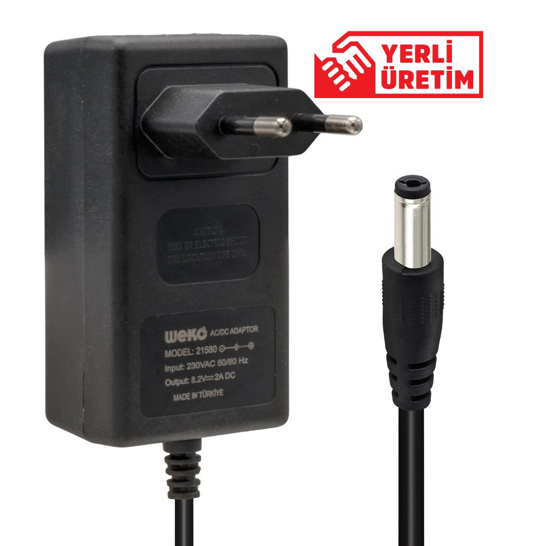 Weko 8.2 Volt 2 Amper 5.5 2.5 Uçlu Yerli Üretim Plastik Kasa Priz Tipi Adaptör