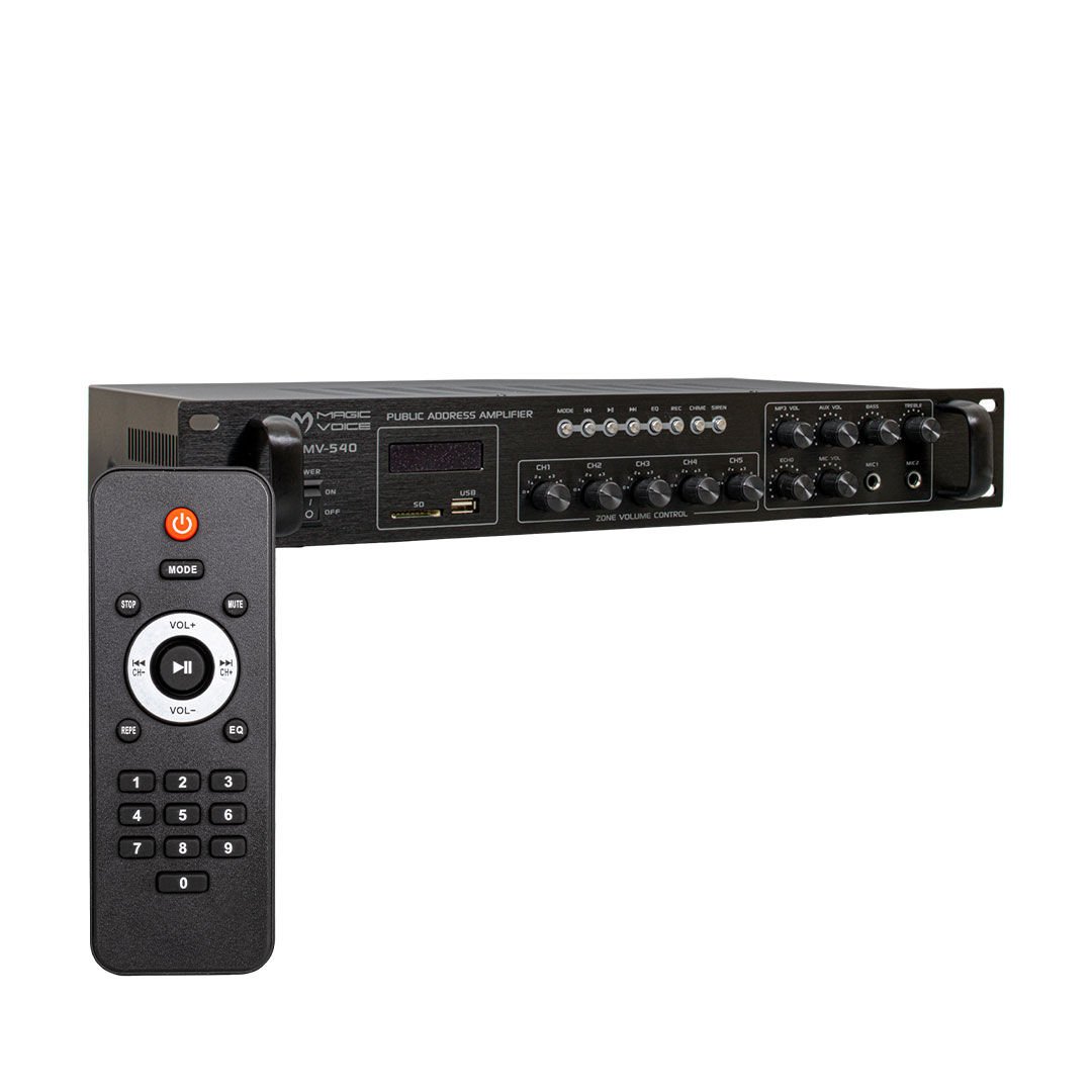 Magicvoice MV-540 80 Watt Usb Sd Kart Bluetooth 2 Mikrofon Amfi Girişli 5 Bölgeli Hat Trafolu Anfi Cami Okul Stüdyo