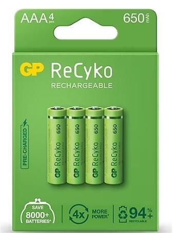 GP Recyko 650 Mah R03 AAA İnce Kalem Pil 4 Lü Şarjlı Pil Şarj Edilebilir Pil