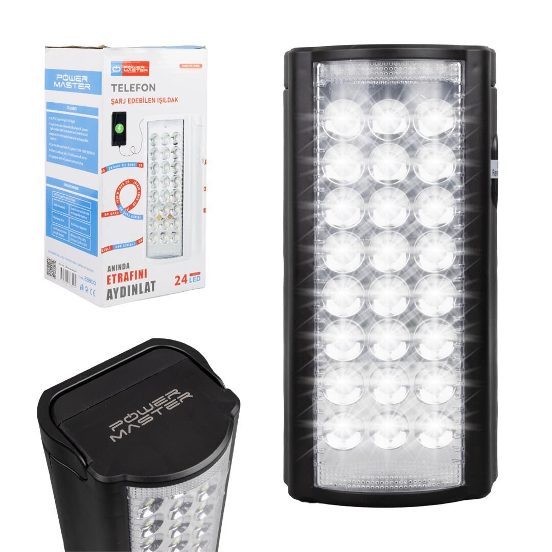 Powermaster Telefon Şarj Edebilen 24 Ledli Çok Fonksiyonlu Şarjlı Işıldak Powerbank Özellikli Kamp Aydınlatması Lambası