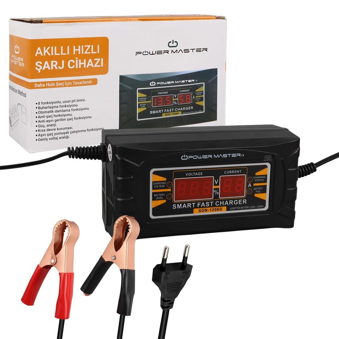 Ayt Powermaster SON-1206D 12 Volt 6 Amper Akıllı Hızlı Akü Şarj Cihazı Araç Oto Motosiklet Karavan Akü Şarj Aleti