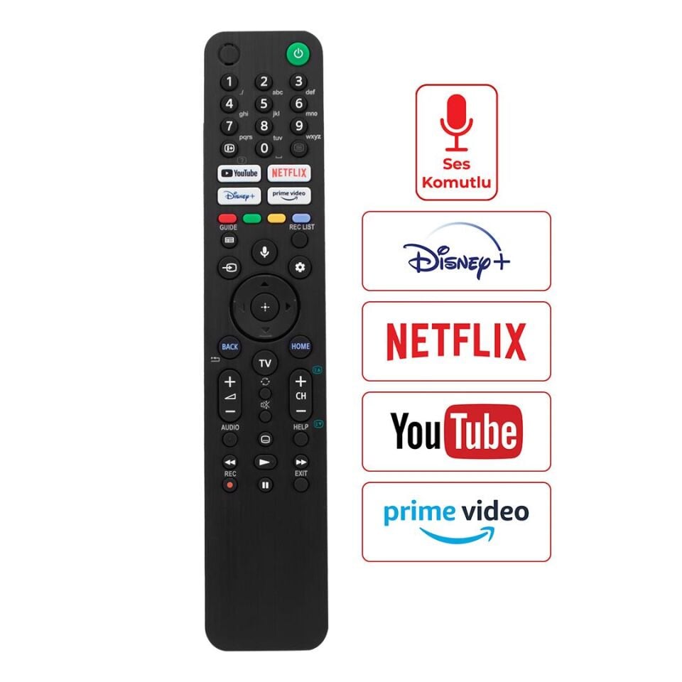 Weko Kl Sony RMF-TX520E Netflıx Prıme Vıdeo  Youtube Tuşlu Ses Komutlu Lcd Led Tv Kumanda