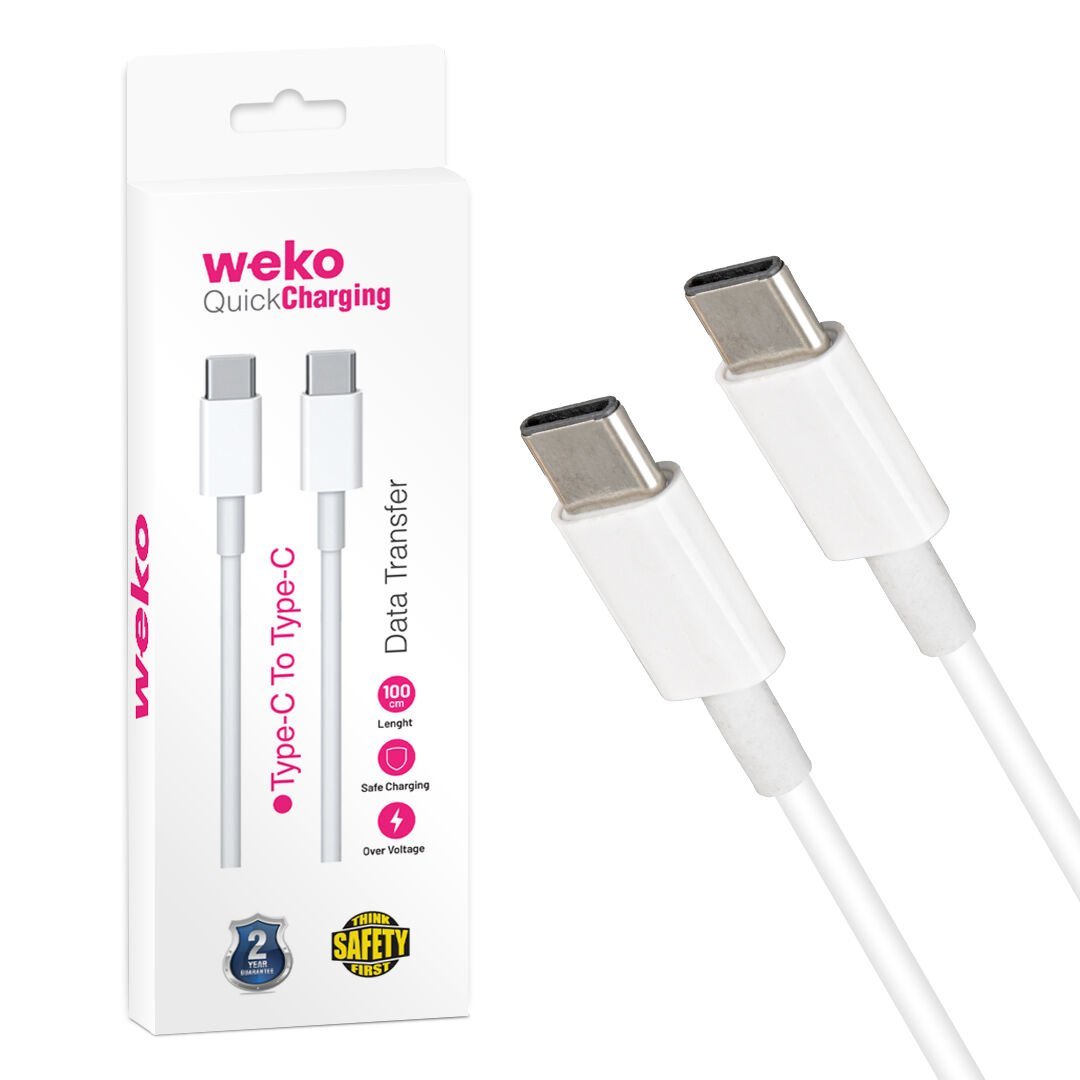 Ayt Weko Wk-21444 Type-c 1 Metre Beyaz Şarj Kablosu İki Ucu Type-c Kablo Cep Telefonu Şarj Aleti Kablo