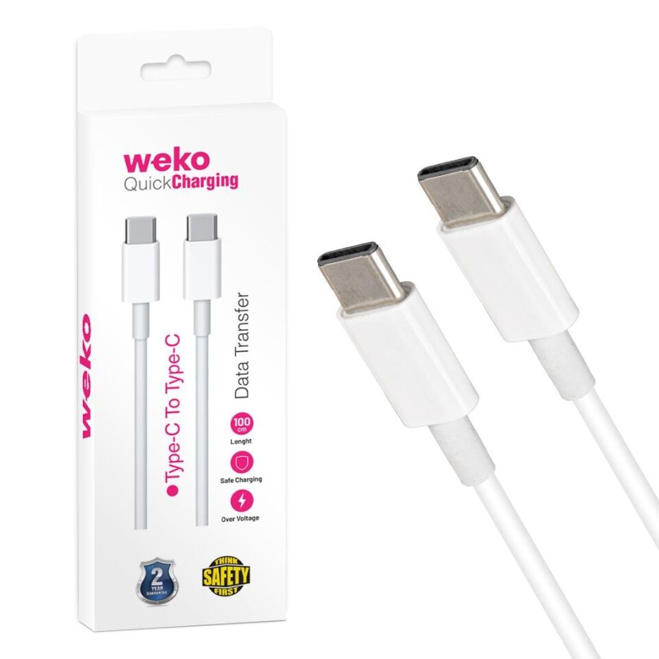 Ayt Weko Wk-21444 Type-c 1 Metre Beyaz Şarj Kablosu İki Ucu Type-c Kablo Cep Telefonu Şarj Aleti Kablo