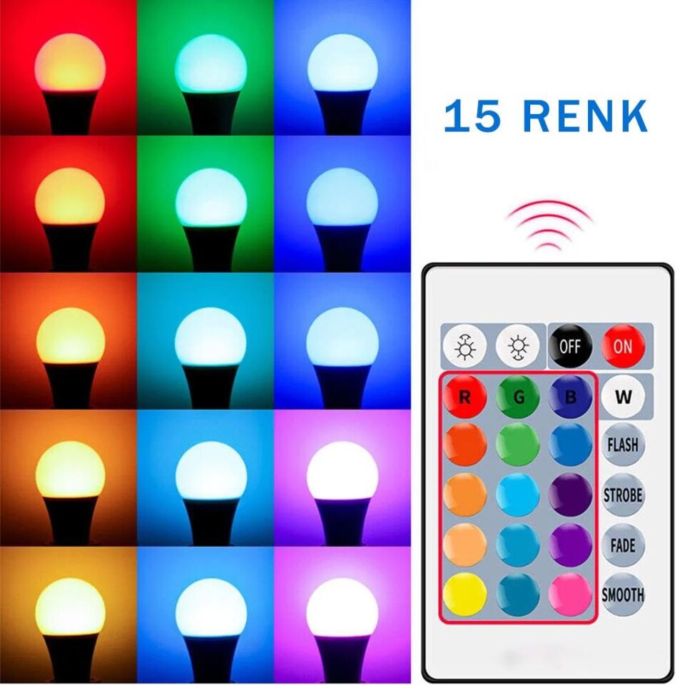 Ayt Ledx AL-LL9RGB 9W Kumandalı Rgb Renkli Led Ampul Aydınlatma E27 800 Lümen