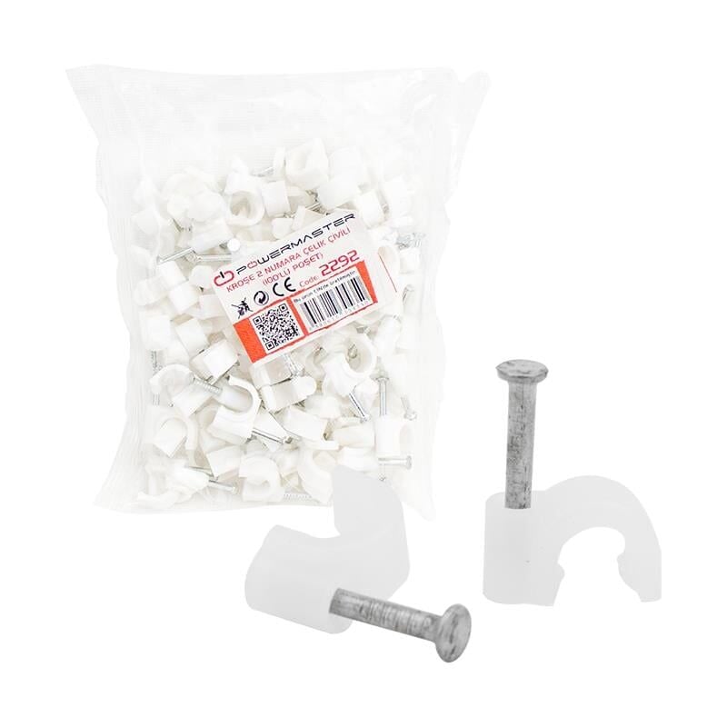 POWERMASTER 2 NUMARA ÇELİK ÇİVİLİ 6 MM KROŞE (100LÜ POŞET)(DATA - ANTEN KABLOLARI İÇİN)