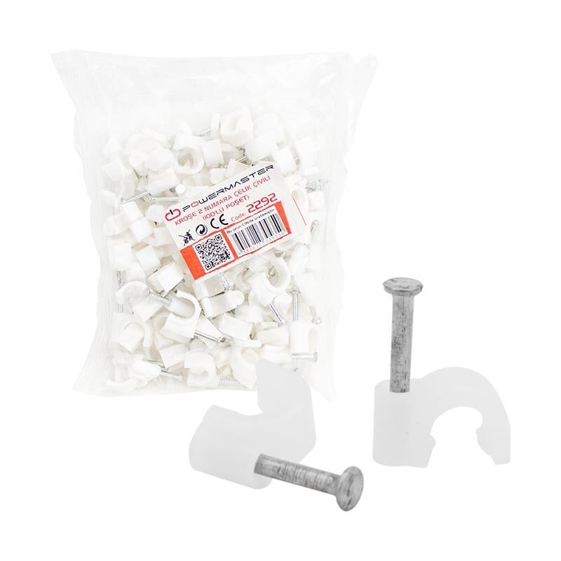 POWERMASTER 2 NUMARA ÇELİK ÇİVİLİ 6 MM KROŞE (100LÜ POŞET)(DATA - ANTEN KABLOLARI İÇİN)