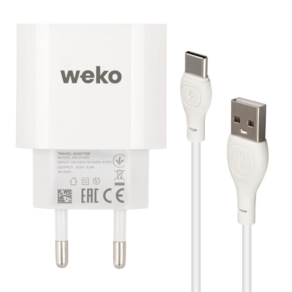 Weko WK-21442 3 Amper Cep Telefonu Şarj Aleti Adaptörü Type-c To Usb Kablolu