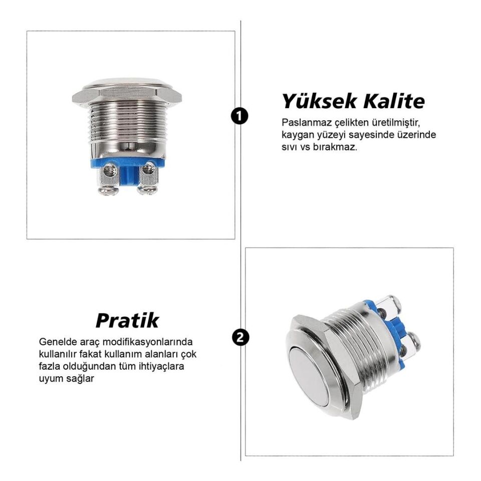 Powermaster Ic-182 D98 Buton Metal Düz Push 19 Mm PBS28B-2