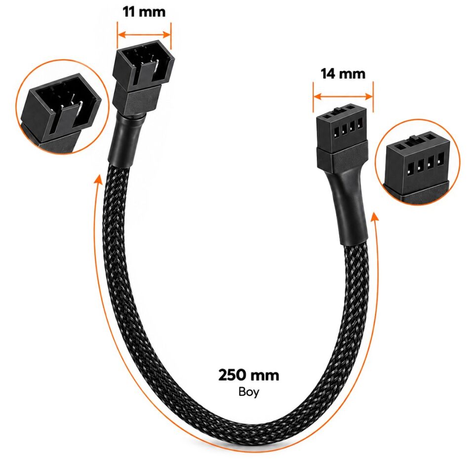 Powermaster PM-38402 25 Cm 4 Pin Pwm Erkek Dişi Fan Uzatma Kablosu