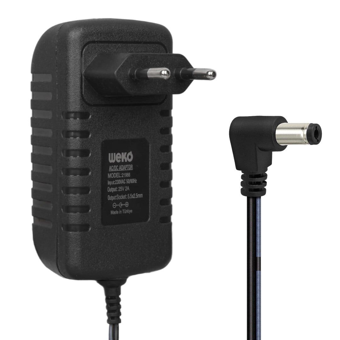 Weko WK-21966 25 Volt - 2 Amper - 50 Watt 5.5*2.5 Mm L Uçlu Kırmızı Yeşil Ledli Yerli Üretim Şarjlı Matkap Adaptörü
