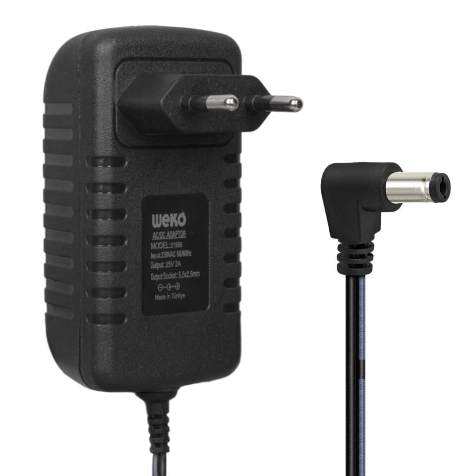 Weko WK-21966 25 Volt - 2 Amper - 50 Watt 5.5*2.5 Mm L Uçlu Kırmızı Yeşil Ledli Yerli Üretim Şarjlı Matkap Adaptörü