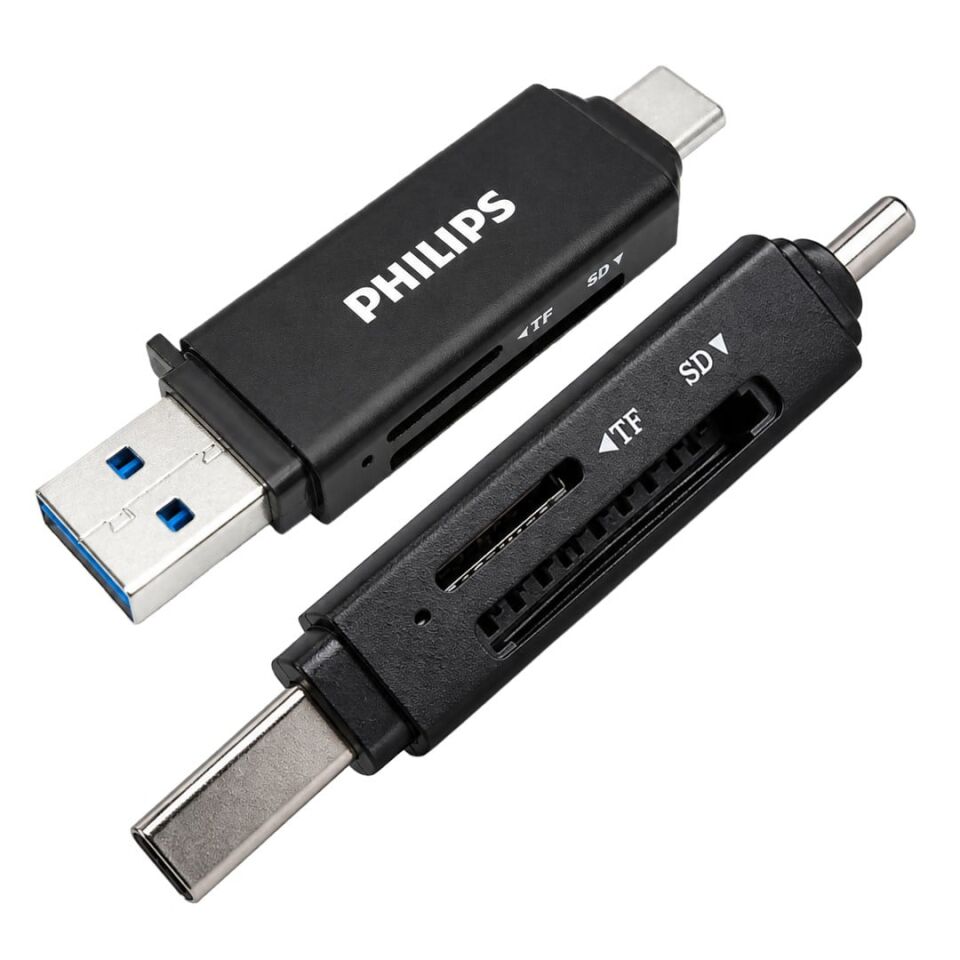 Philips SWR1617B/93 USB 3.0 & USB-C Çift Girişli SD/TF Kart Okuyucu - Otg Destekli