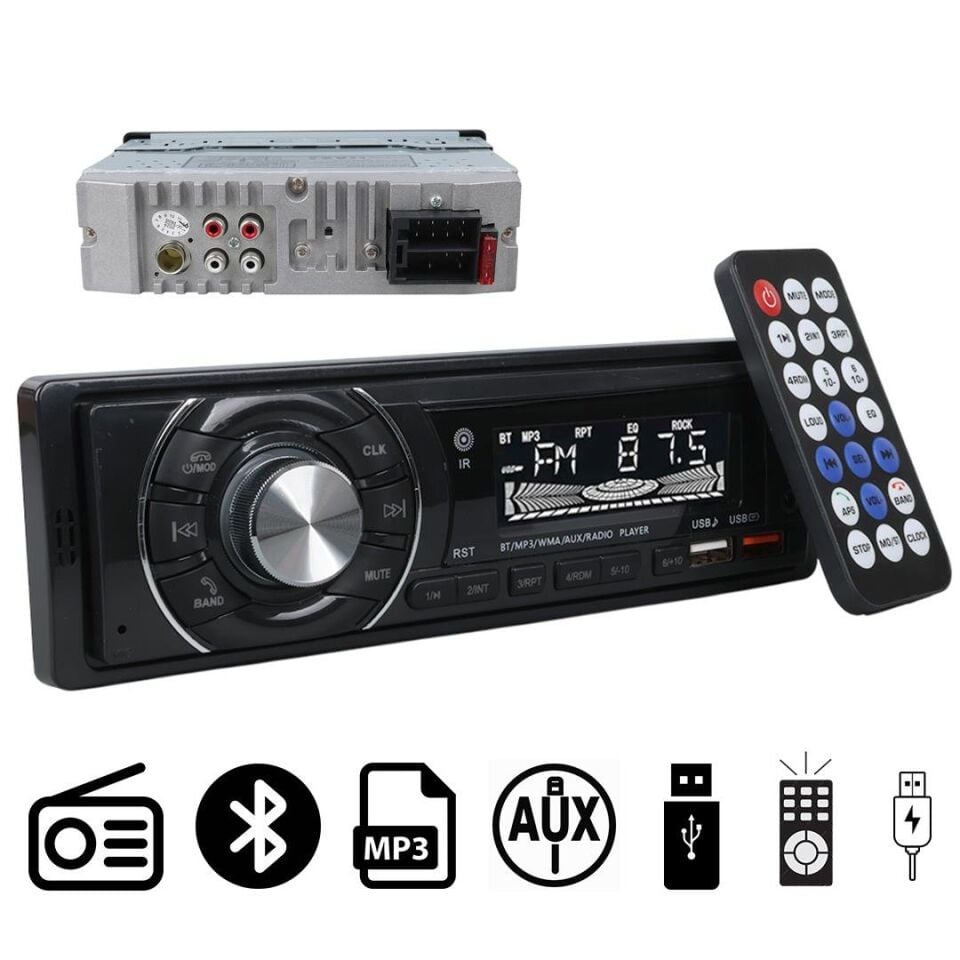 Ayt Carstar CS-950 Çift Usb Sd Hafıza Kartı Fm Radyo Aux Bluetooth Araç Teyibi Kumandalı Oto Teyp 4X60 Watt Dijital