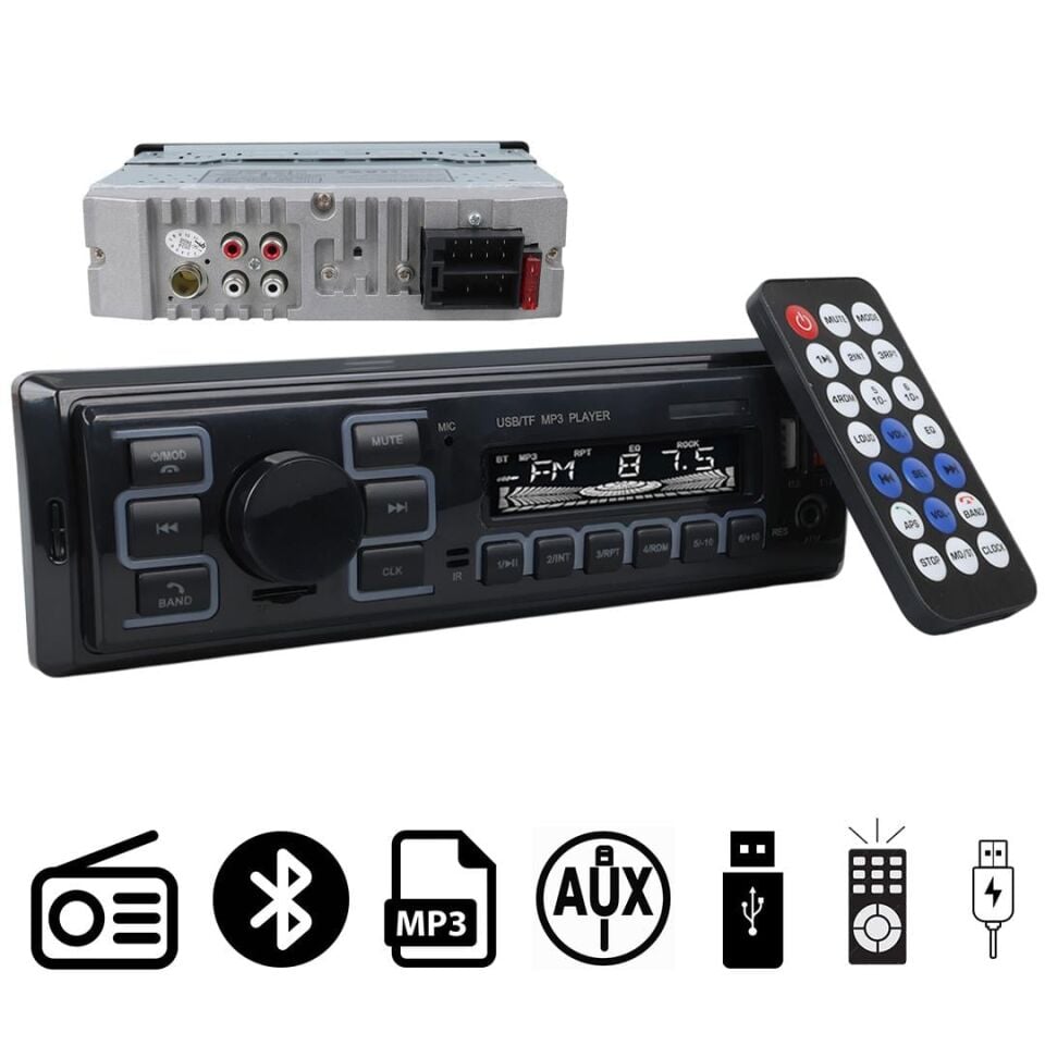 Ayt Carstar CS-970 Çift Usb Sd Hafıza Kartı Fm Radyo Aux Bluetooth Araç Teyibi Kumandalı Oto Teyp 4X60 Watt Dijital