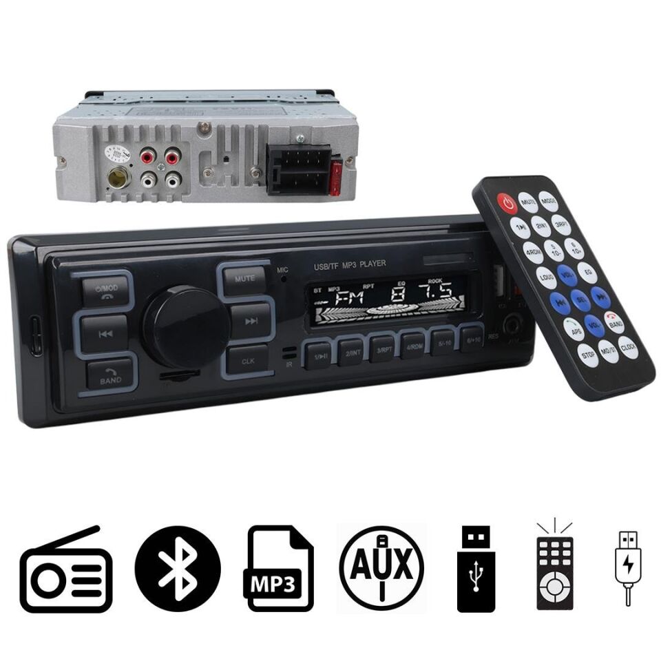 Ayt Carstar CS-970 Çift Usb Sd Hafıza Kartı Fm Radyo Aux Bluetooth Araç Teyibi Kumandalı Oto Teyp 4X60 Watt Dijital
