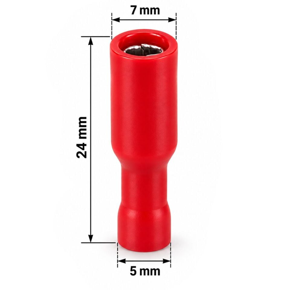 Powermaster PM-39064 0,5-1,5Mm2 Kesit 24X7x5mm Soket Kırmızı İzoleli Kablo Pabucu (100'Lü Paket)