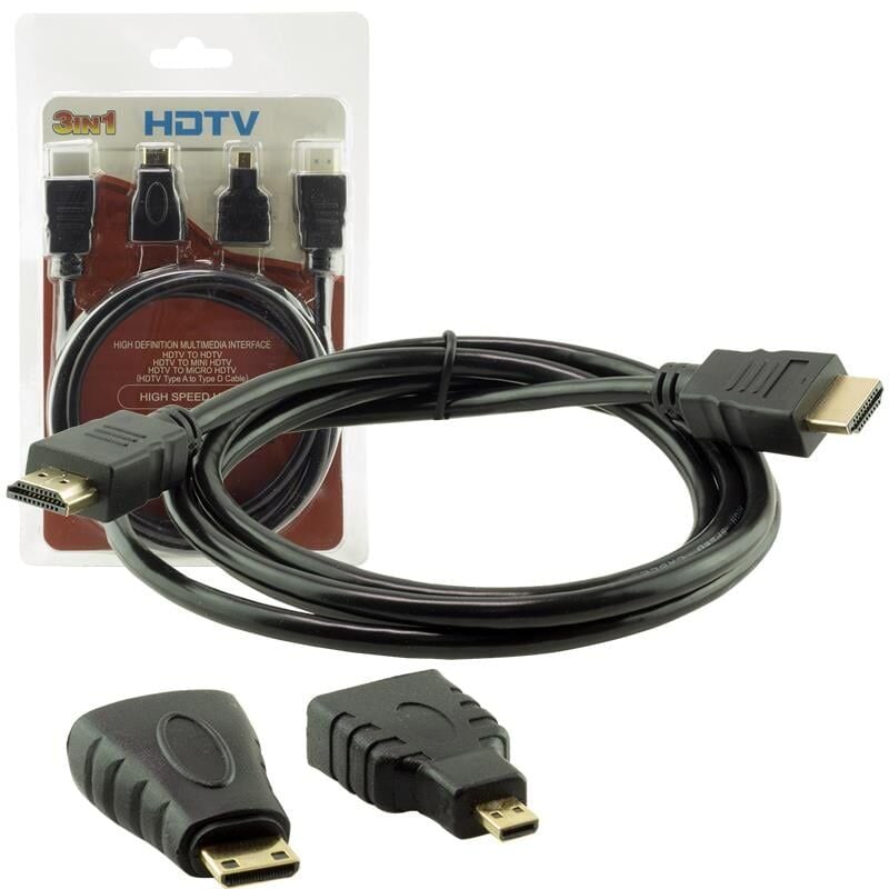 Powermaster PM-6285 Plastik 1.5 Metre  Siyah 3İn1 Set HDMI Kablo  (HDMI+Micro HDMI+Mini HDMI)