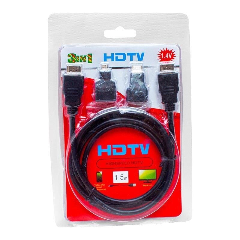 Powermaster PM-6285 Plastik 1.5 Metre  Siyah 3İn1 Set HDMI Kablo  (HDMI+Micro HDMI+Mini HDMI)