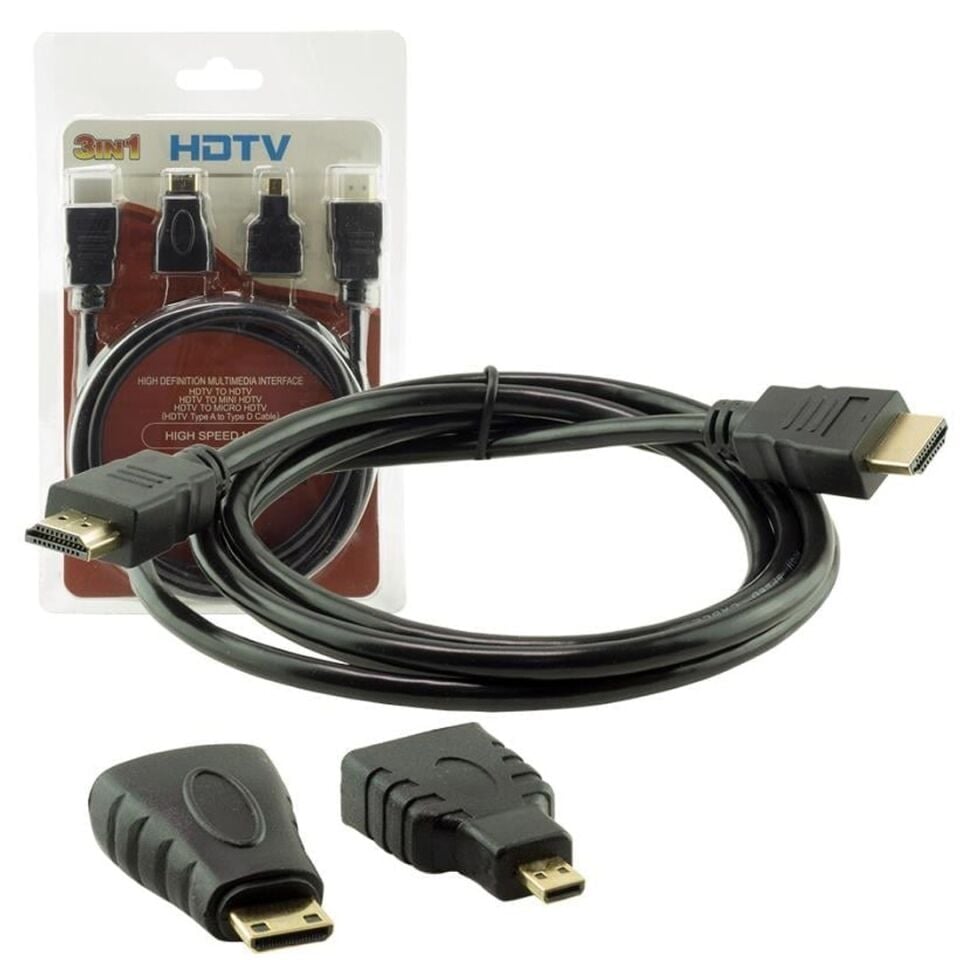 Powermaster PM-6285 Plastik 1.5 Metre  Siyah 3İn1 Set HDMI Kablo  (HDMI+Micro HDMI+Mini HDMI)