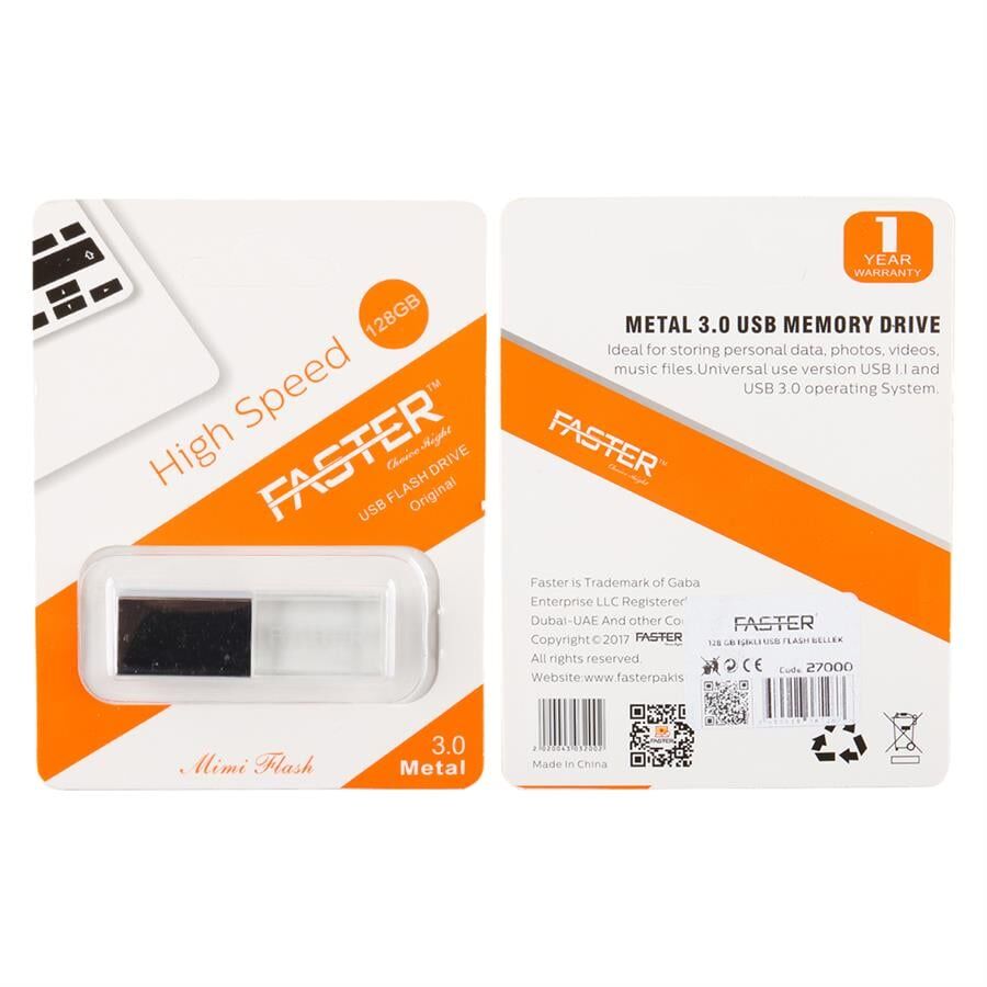 Faster 128 GB Mimi Serisi USB 3.0 Yüksek Hızlı Mavi Işıklı Metal Flash Bellek