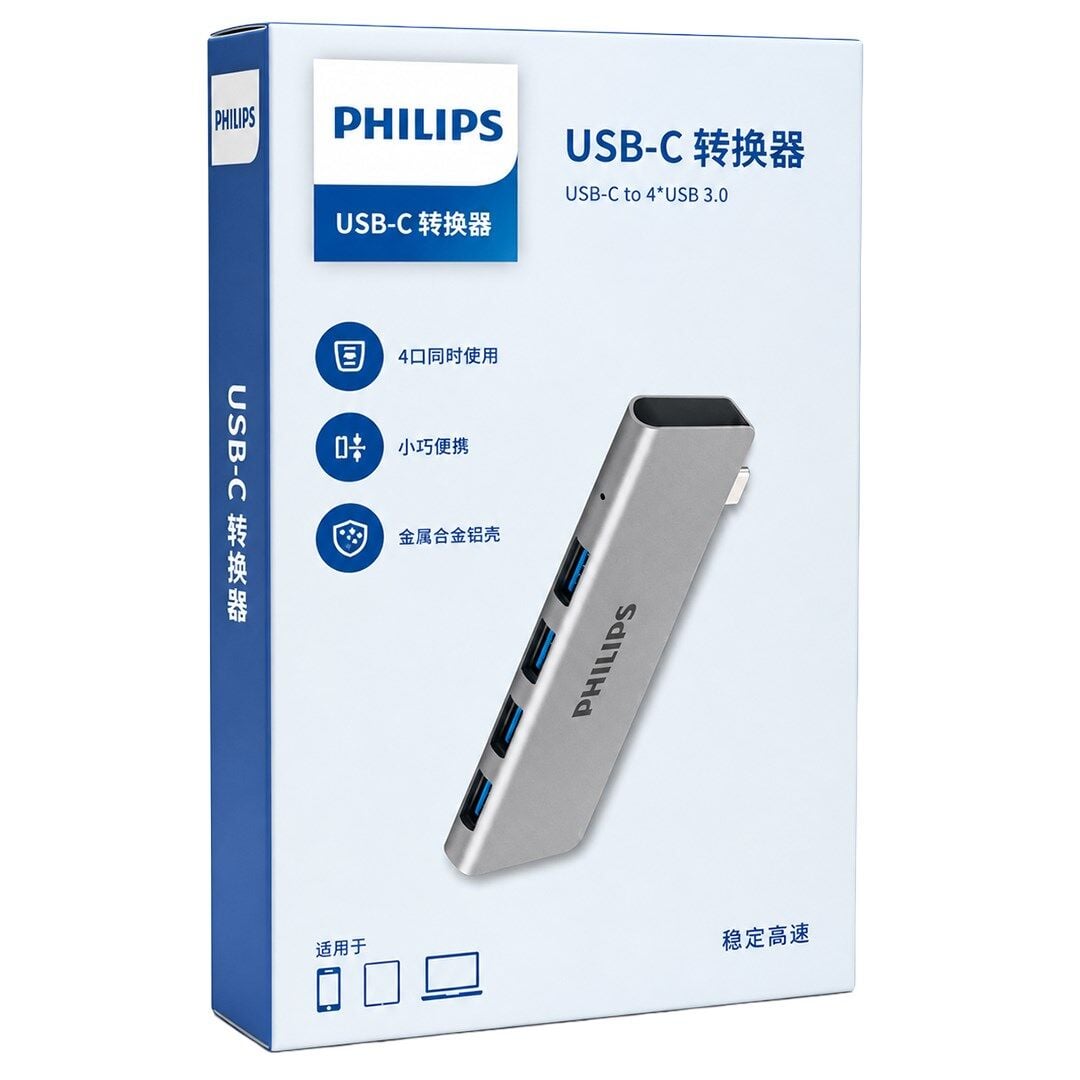 Philips SWR1604P/93 USB-C To 4 Port USB 3.0 Ultra İnce Alüminyum Hub Çoklayıcı