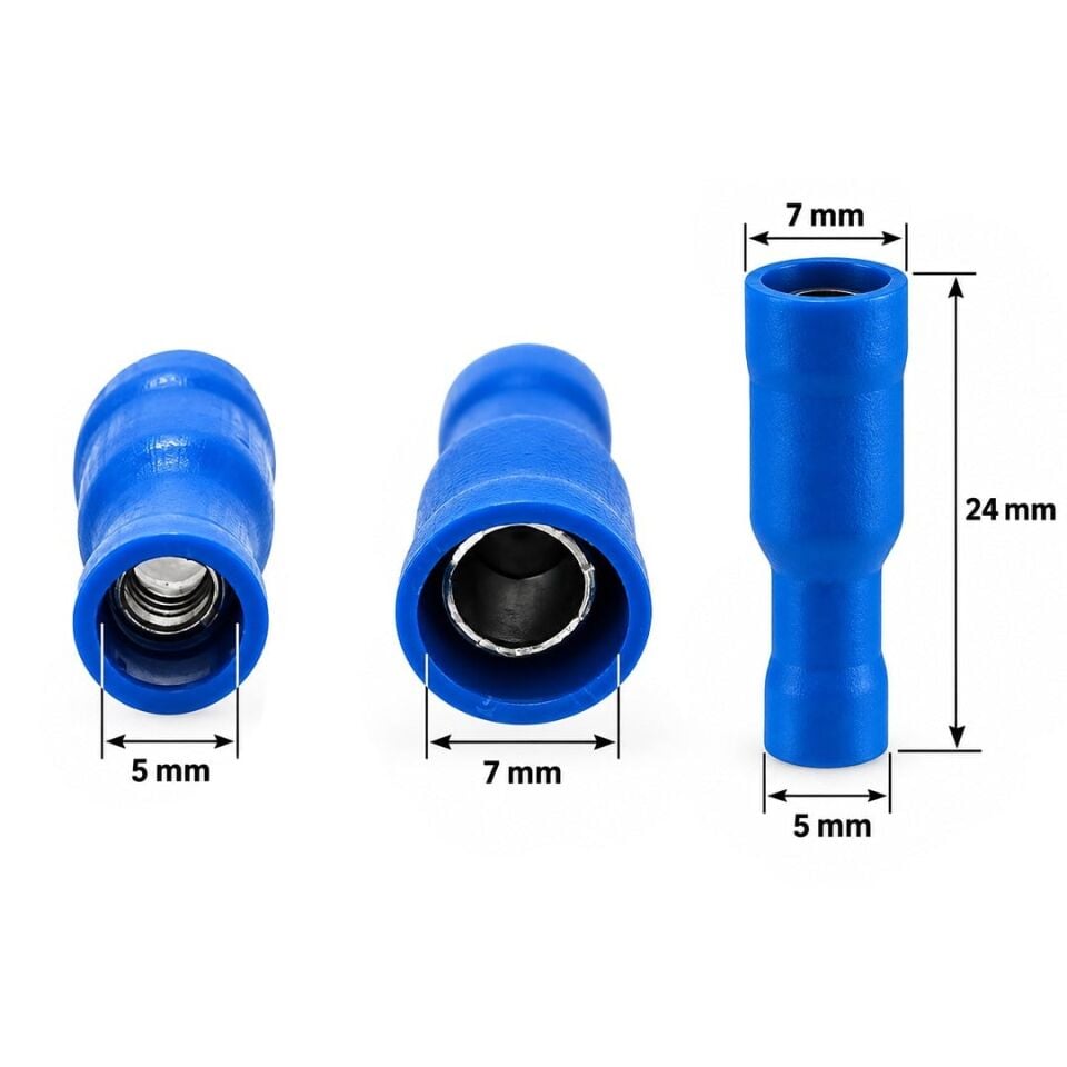 Powermaster PM-39054 1,5-2,5MM2 Kesit 24X7x5mm Soket Mavi İzoleli Kablo Pabucu (100'Lü Paket)