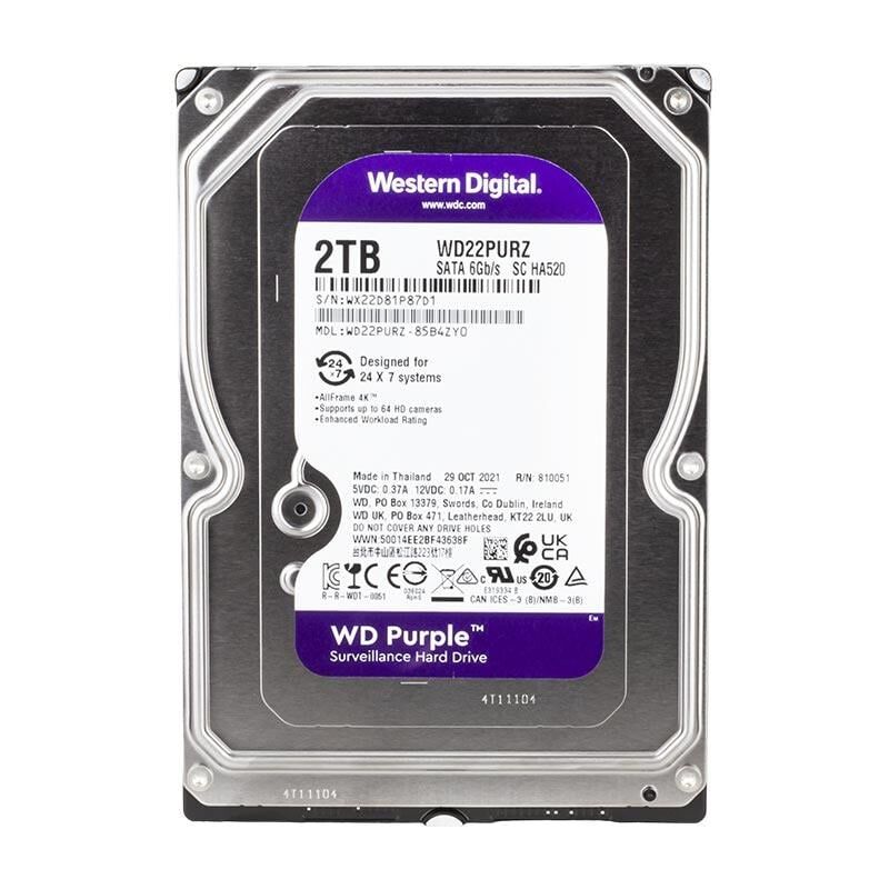 Western Digital Purple WD22PURZ 2 TB Sata 6GB-S 7-24 Güvenlik Harddisk Pc Bilgisayar Dvr Kamera Hard Diski