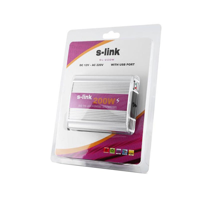 S-Link SL-200w 200w Dc12v-Ac230v Çakmaktan Power Inverter 12V-220V Çevirici Dönüştürücü Çakmaklıklı