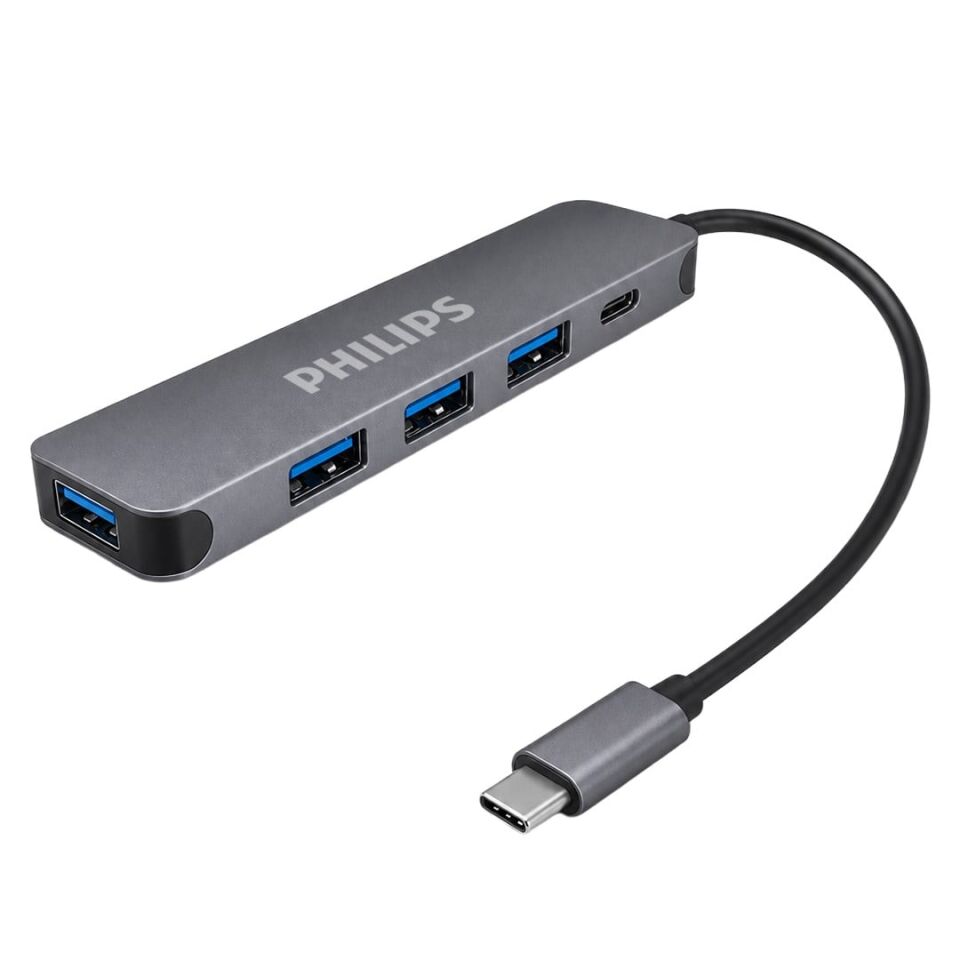 Philips SWR1607K/93 USB-C 5'İ 1 Arada Hub Çoklayıcı - 4 Port USB 3.0 + 60W PD Hızlı Şarj Destekli