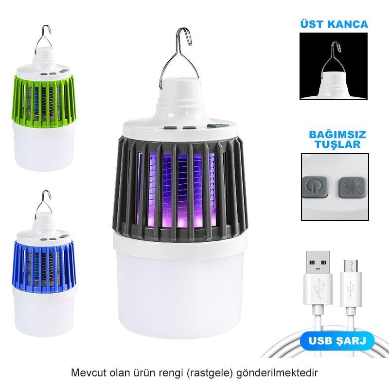 Powermaster MX-858 USB'li Sinek Öldürücü Özellikli 3 Modlu Şarjlı Kamp Feneri Sivri Sinek Cız