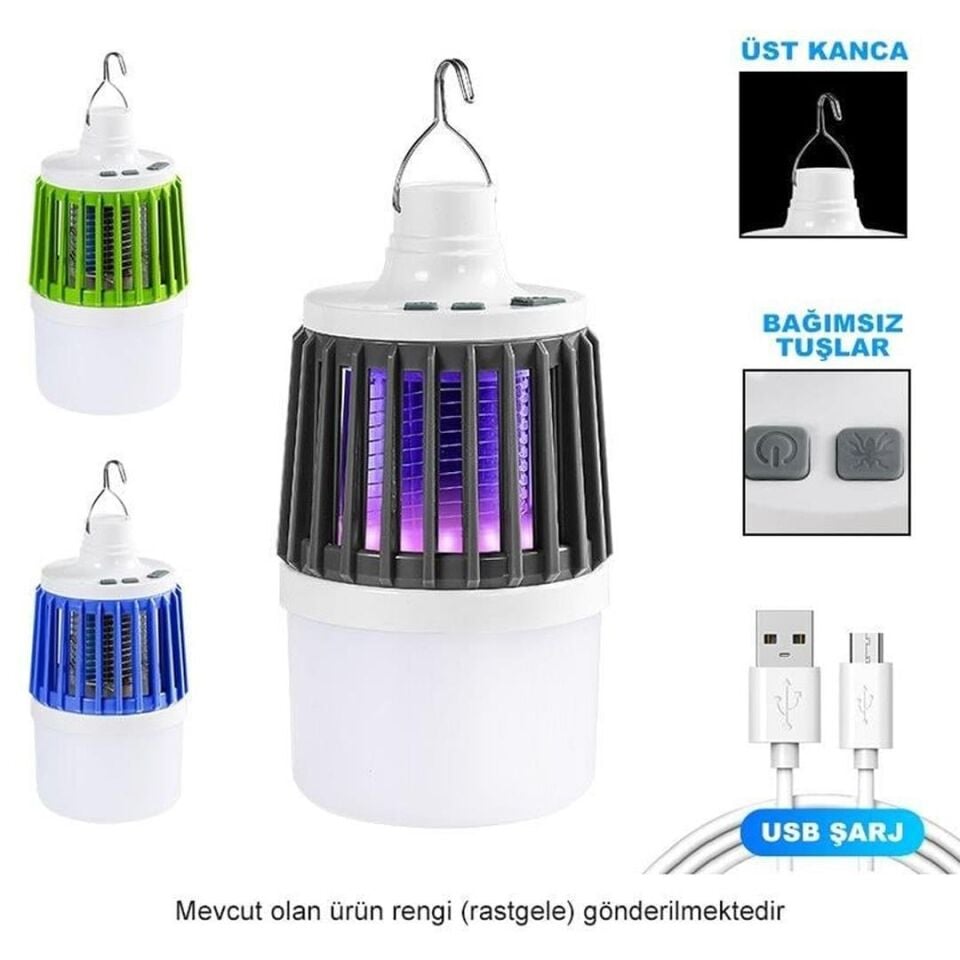 Powermaster MX-858 USB'li Sinek Öldürücü Özellikli 3 Modlu Şarjlı Kamp Feneri Sivri Sinek Cız
