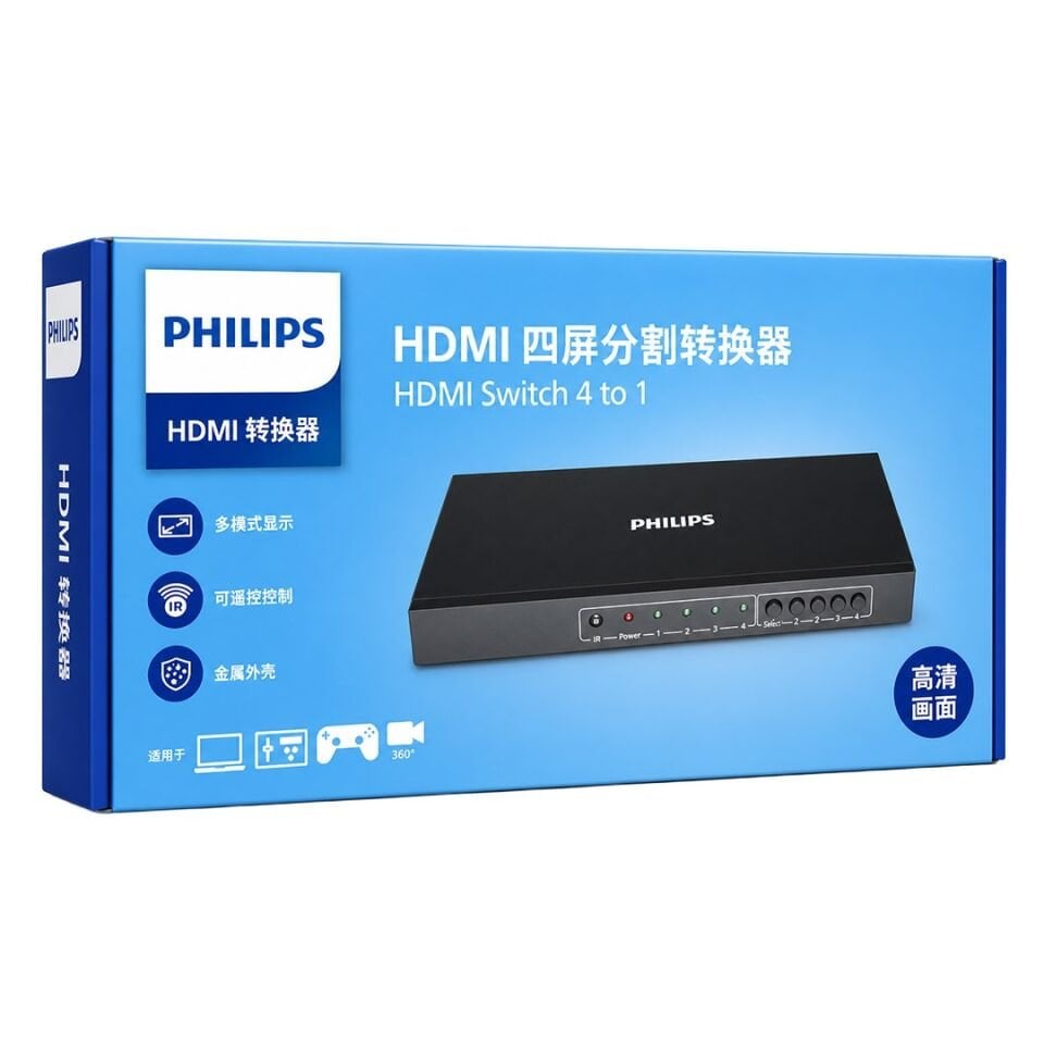 Philips SWR9101W/93 HDMI Quad Multi-Viewer 4-Giriş 1-Çıkış Ekran Bölücü Ve Seçici Switch