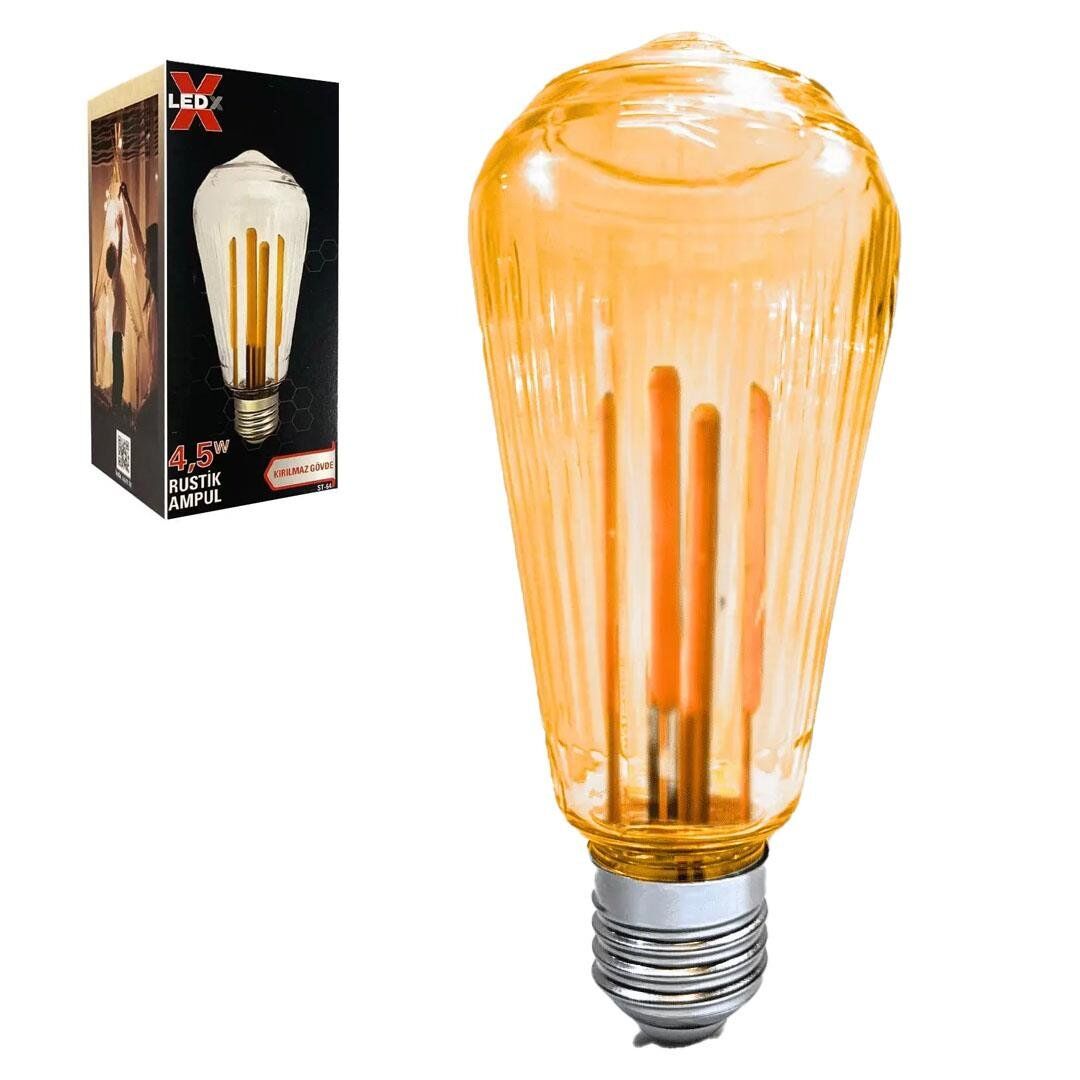 Ayt Ledx ST-64 Kırılmaz Gövde 4,5 Watt Çizgili Rustik Ampul Dekoratif Lamba Aytınlatma