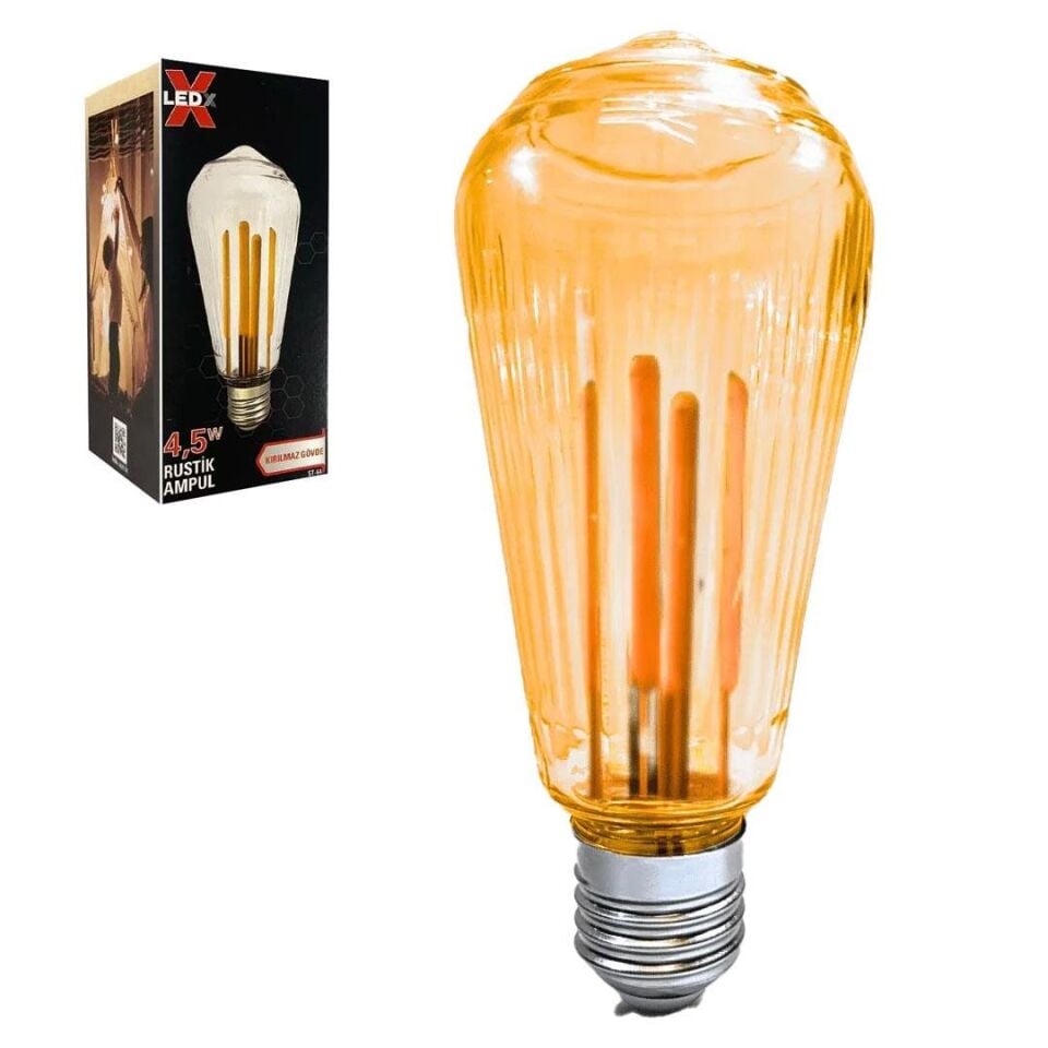 Ayt Ledx ST-64 Kırılmaz Gövde 4,5 Watt Çizgili Rustik Ampul Dekoratif Lamba Aytınlatma