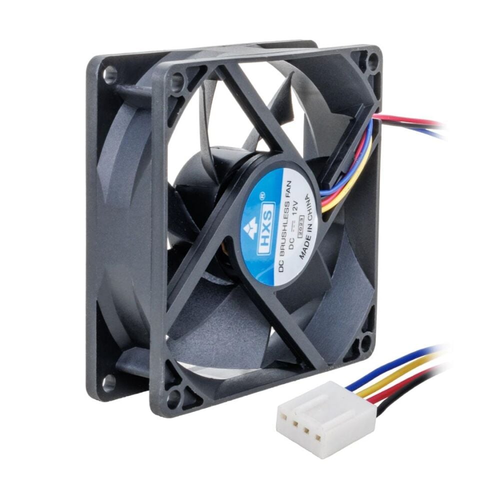 Powermaster 12 Volt 8x8 Cm Pc Kasa Fanı 80x80x25 Mm Soğutucu Fan 4 Kablolu