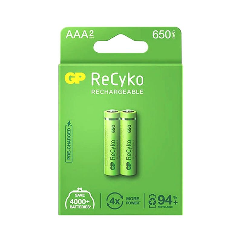 Gp Recyko 650 Mah R03 AAA Şarjlı 2'li İnce Kalem Pil