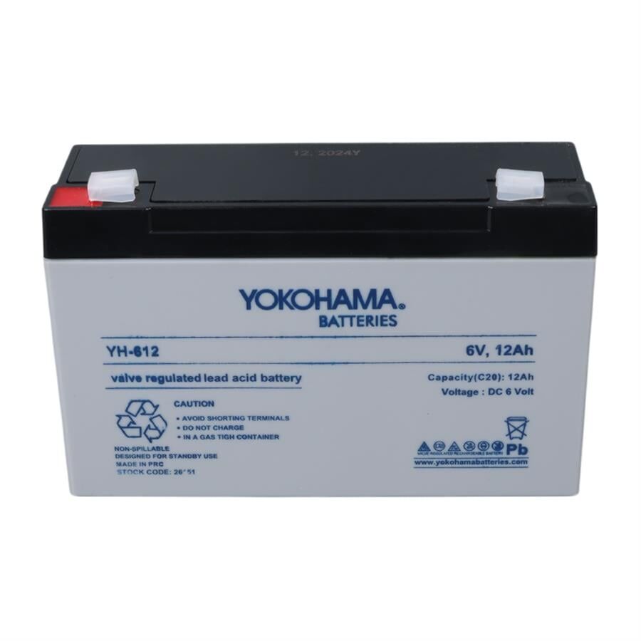 Ayt Yokohama YH- 612 6 Volt 12 Amper Akü 150x50x94 mm Yeni Tarihli Taze Akü