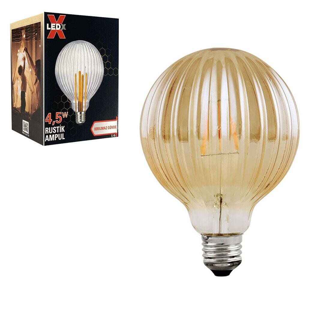 Ayt Ledx G-95 Kırılmaz Gövde 4,5 Watt Çizgili Rustik Ampul Led Aydınlatma Dekoratif Lamba