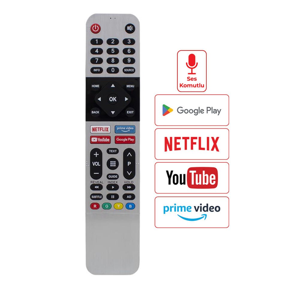 Ayt Arçelik Beko Grundig RM-L1659 Ses Komutsuz Netflix Youtube Prime Video Google Play Tuş Lcd Led TV Kumanda