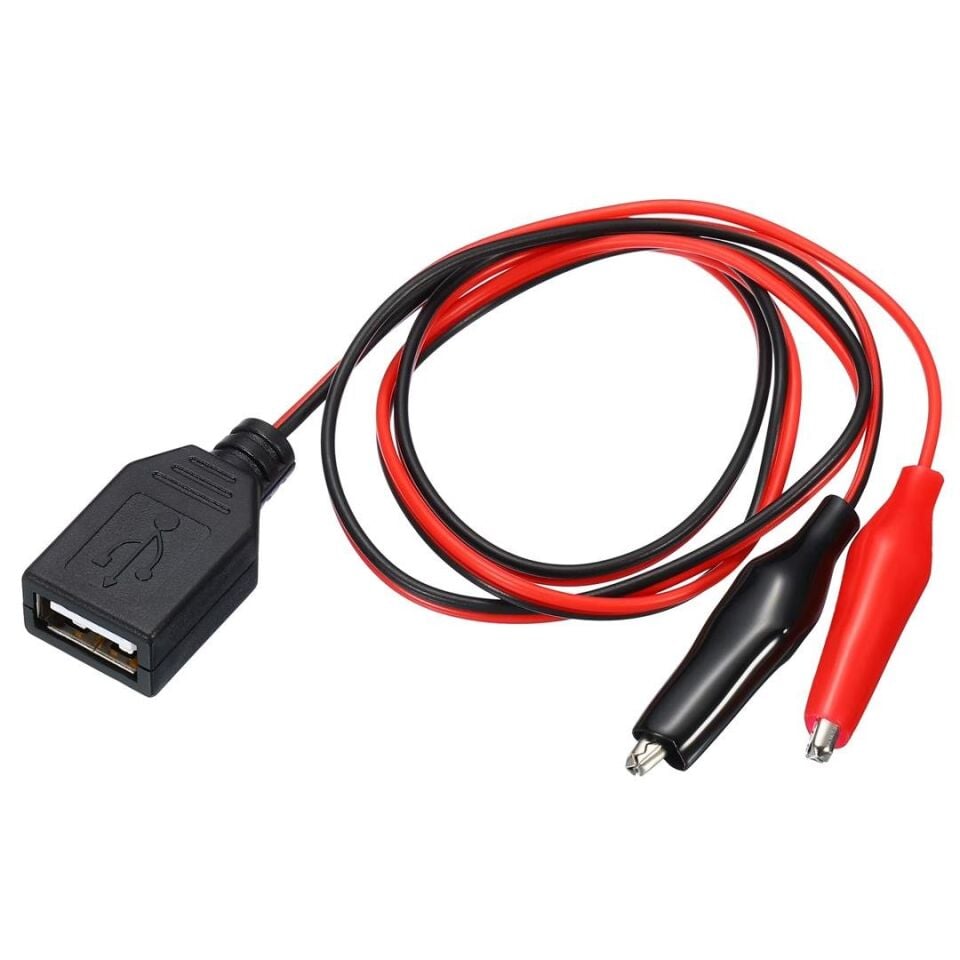 Powermaster Pm-28659 Usb Dişi Küçük Krokodil Uçlu 5V 2A Test Kablosu 60 CM Akü Maşası Usb Kablo