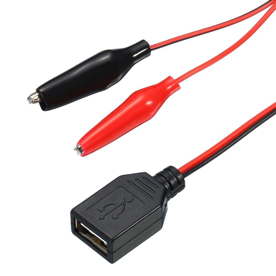 Powermaster Pm-28659 Usb Dişi Küçük Krokodil Uçlu 5V 2A Test Kablosu 60 CM Akü Maşası Usb Kablo