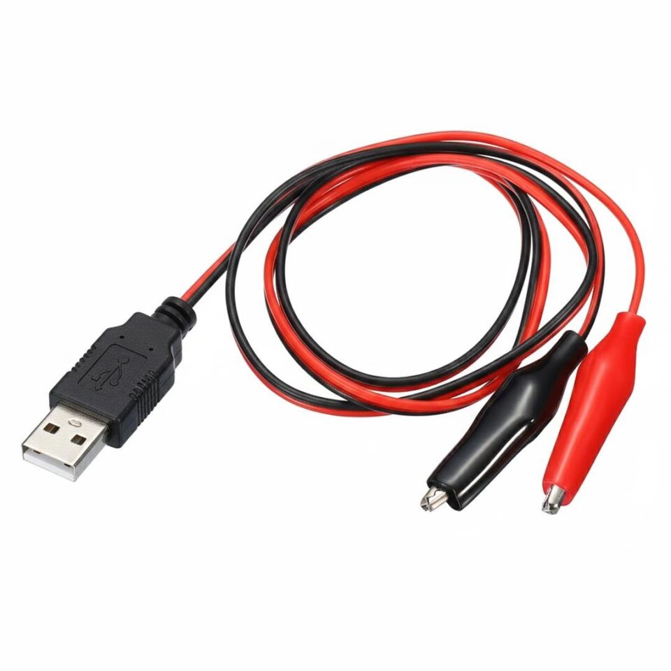 Powermaster Pm-28657 Usb Erkek Küçük Krokodil Uçlu 5V 2A Test Kablosu 60 CM Akü Maşası Usb Kablo