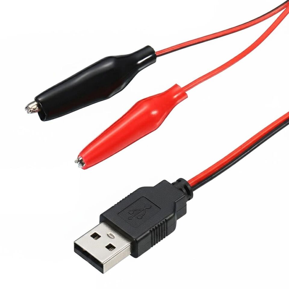 Powermaster Pm-28657 Usb Erkek Küçük Krokodil Uçlu 5V 2A Test Kablosu 60 CM Akü Maşası Usb Kablo